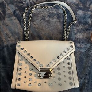 Michael Kors White Studded Whitney Shoulder Bag